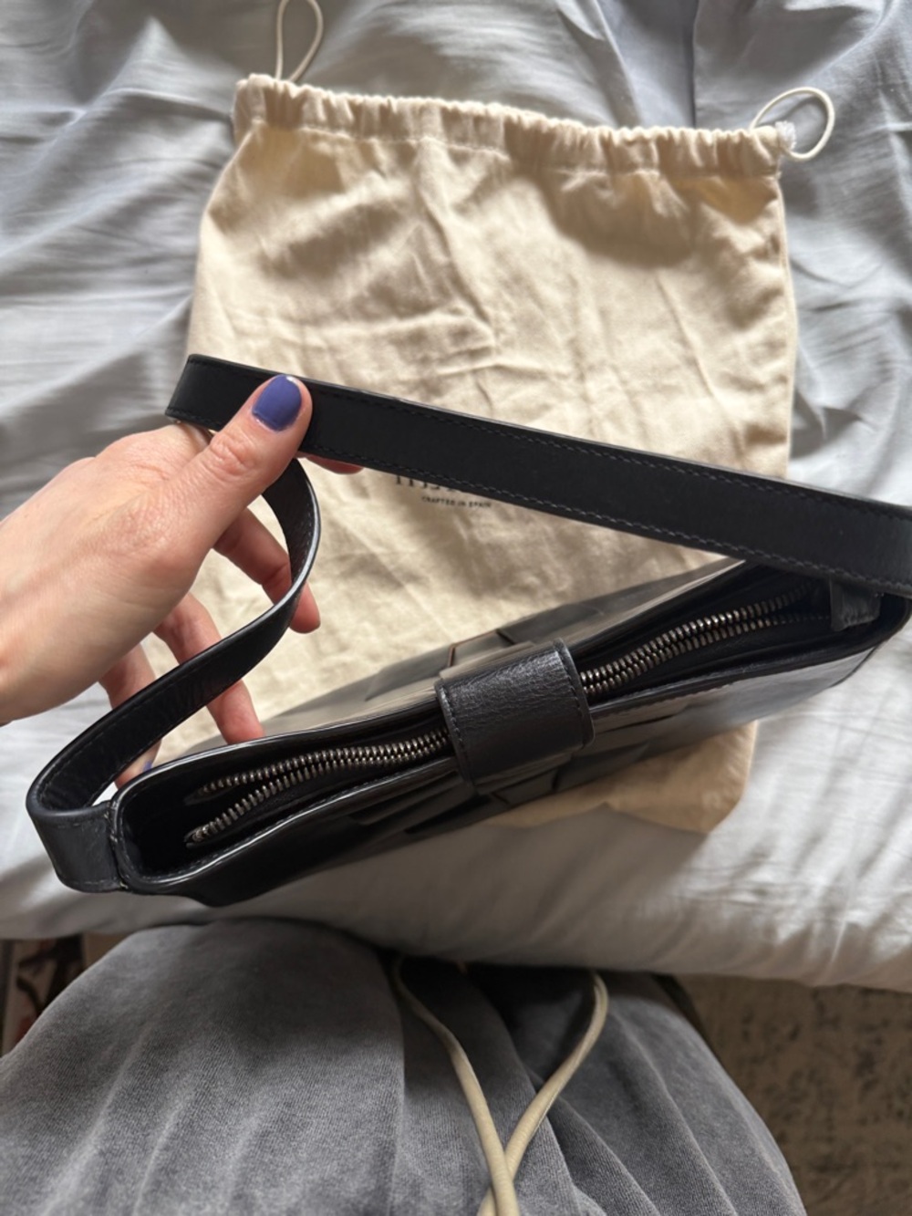 Hereu Bauza Black Leather Structured Shoulder Bag with Woven Front Detail - Picture 8 of 16